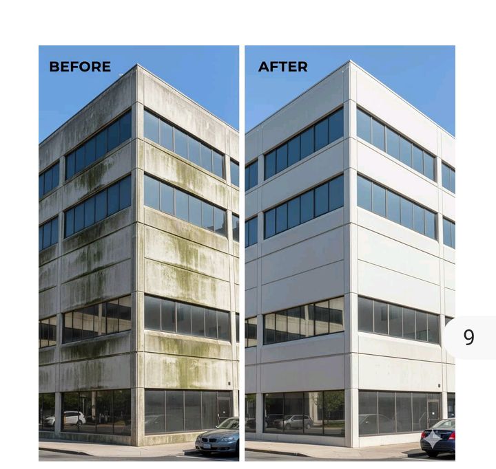 Exterior cleaning of three story office space at tema